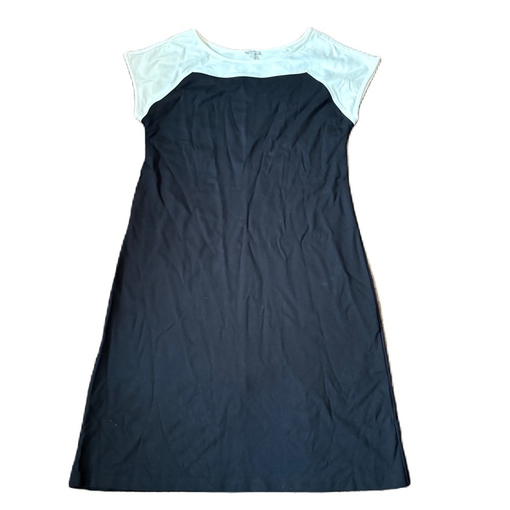 Talbots Black Cream Dress XL Midi Color Block Short Sleeve